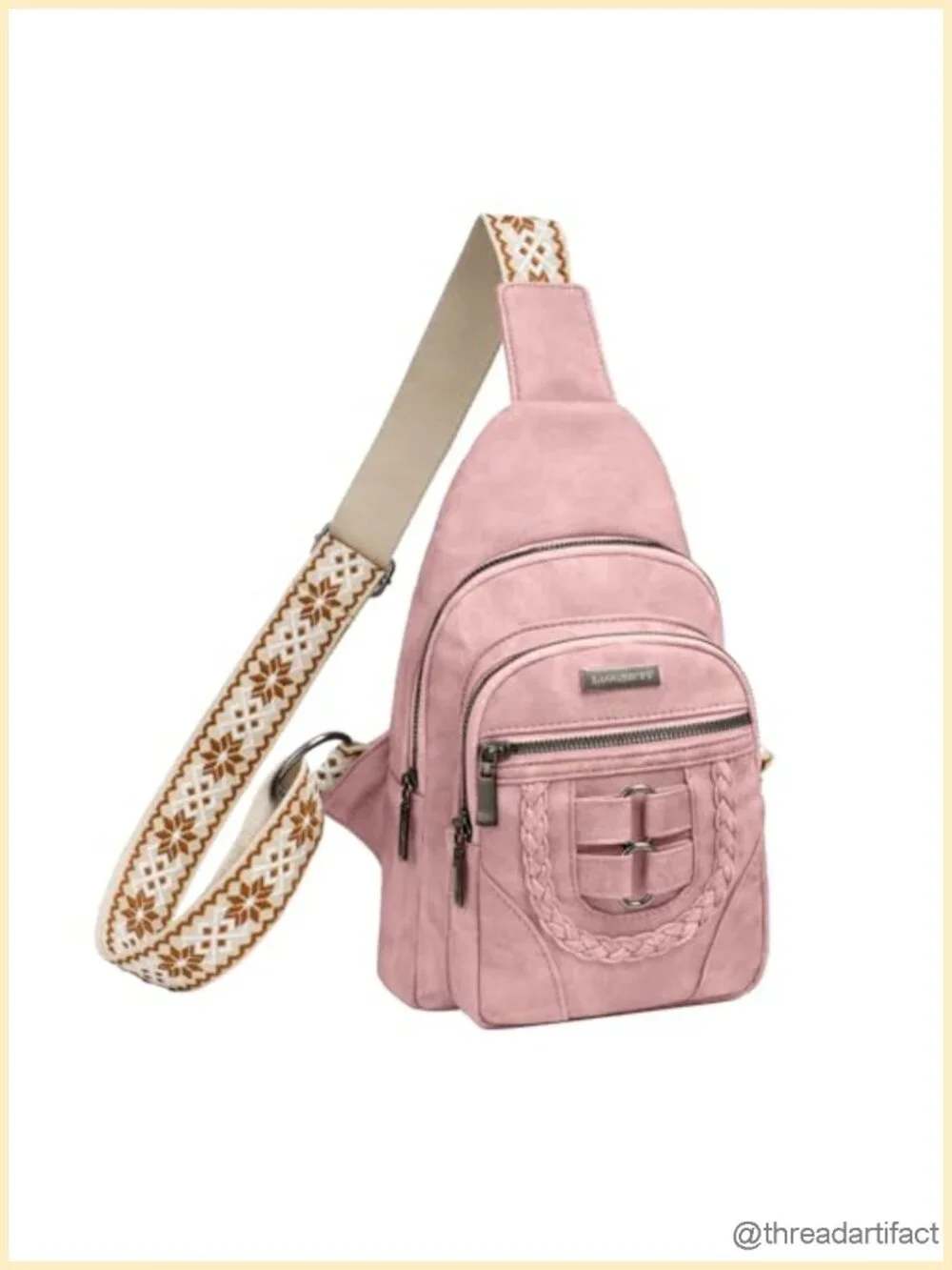 PU Leather Sling Crossbody Bag Bohemian Multi-Pockets Travel Fanny Pack